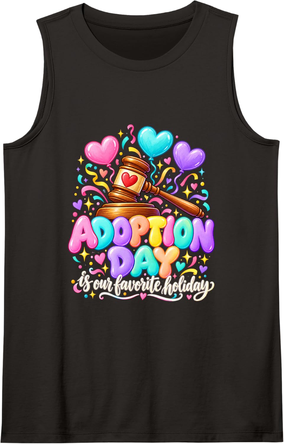 Adoption Day is Our Favorite Holiday Foster Family Sleeveless Tank Top - Black