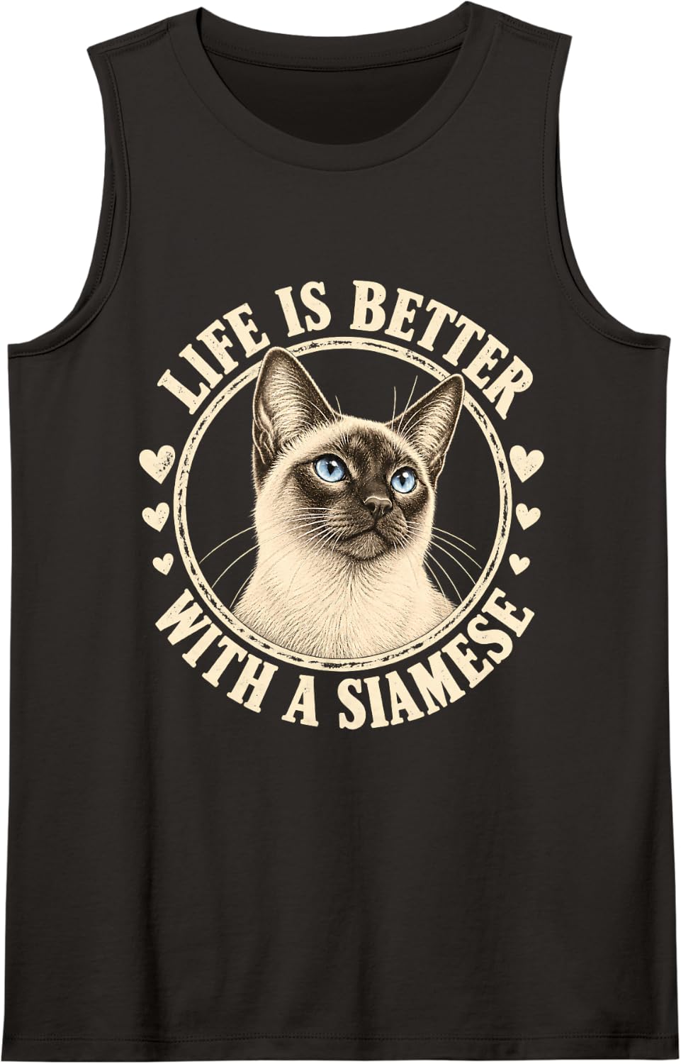 Life is Better with a Siamese Cat Vintage Sleeveless Tank Top - Black