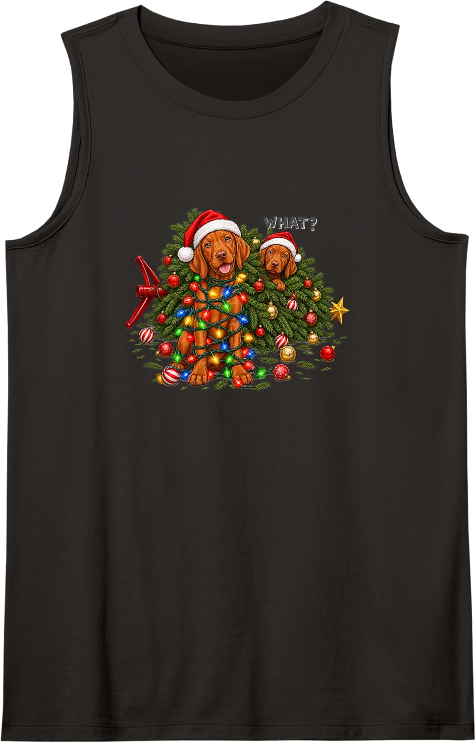 Vizsla Christmas Tree Lights Santa Hats Holiday What Sleeveless Tank Top - Black