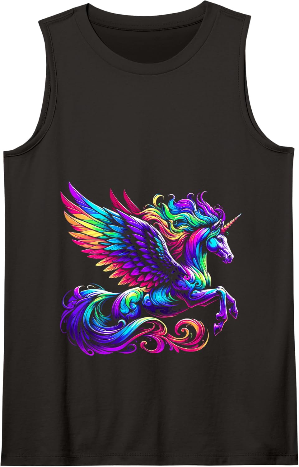 Psychedelic Rainbow Unicorn Pegasus Tee - Unique Fantasy Art Tank Top - Black