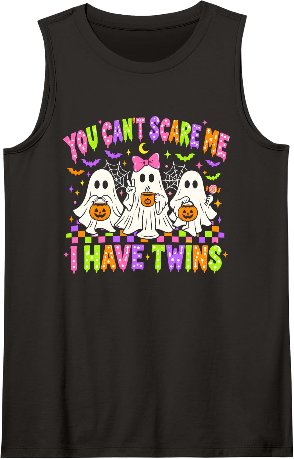 You Can't Scare Me I Have Twins Halloween Twin Mom Pregnancy Sleeveless Tank Top - Black