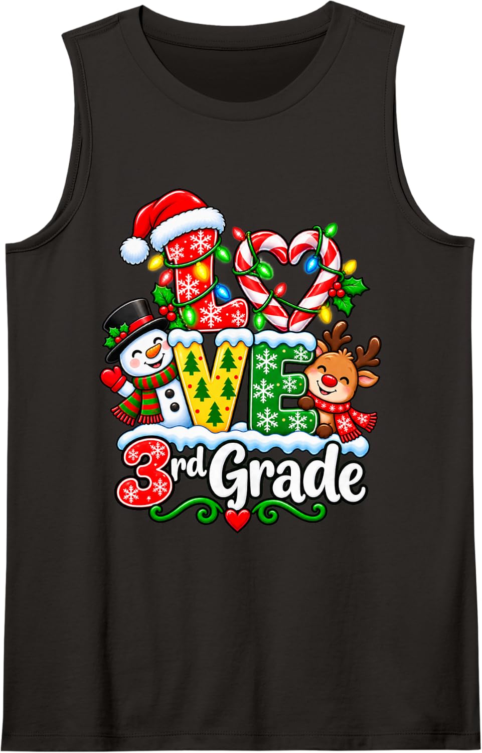 Love 3rd Grade Teacher Xmas Gingerbread Christmas Pajamas Sleeveless Tank Top - Black