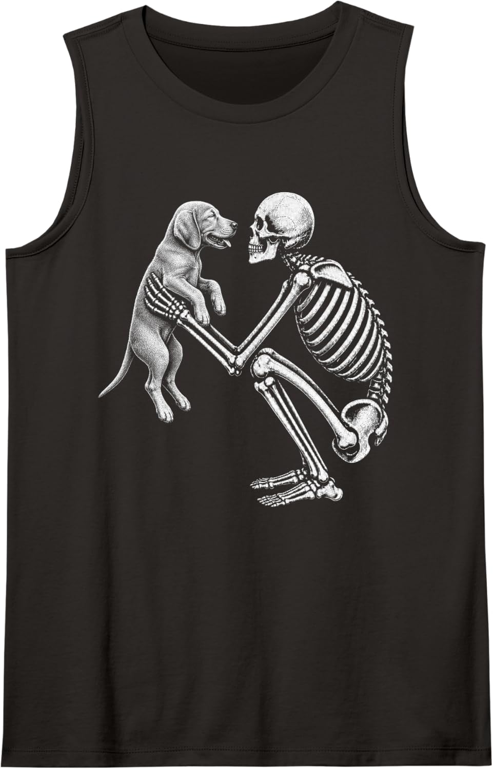 Skeleton Holding Vizsla Retro Halloween Dog Sleeveless Tank Top - Black