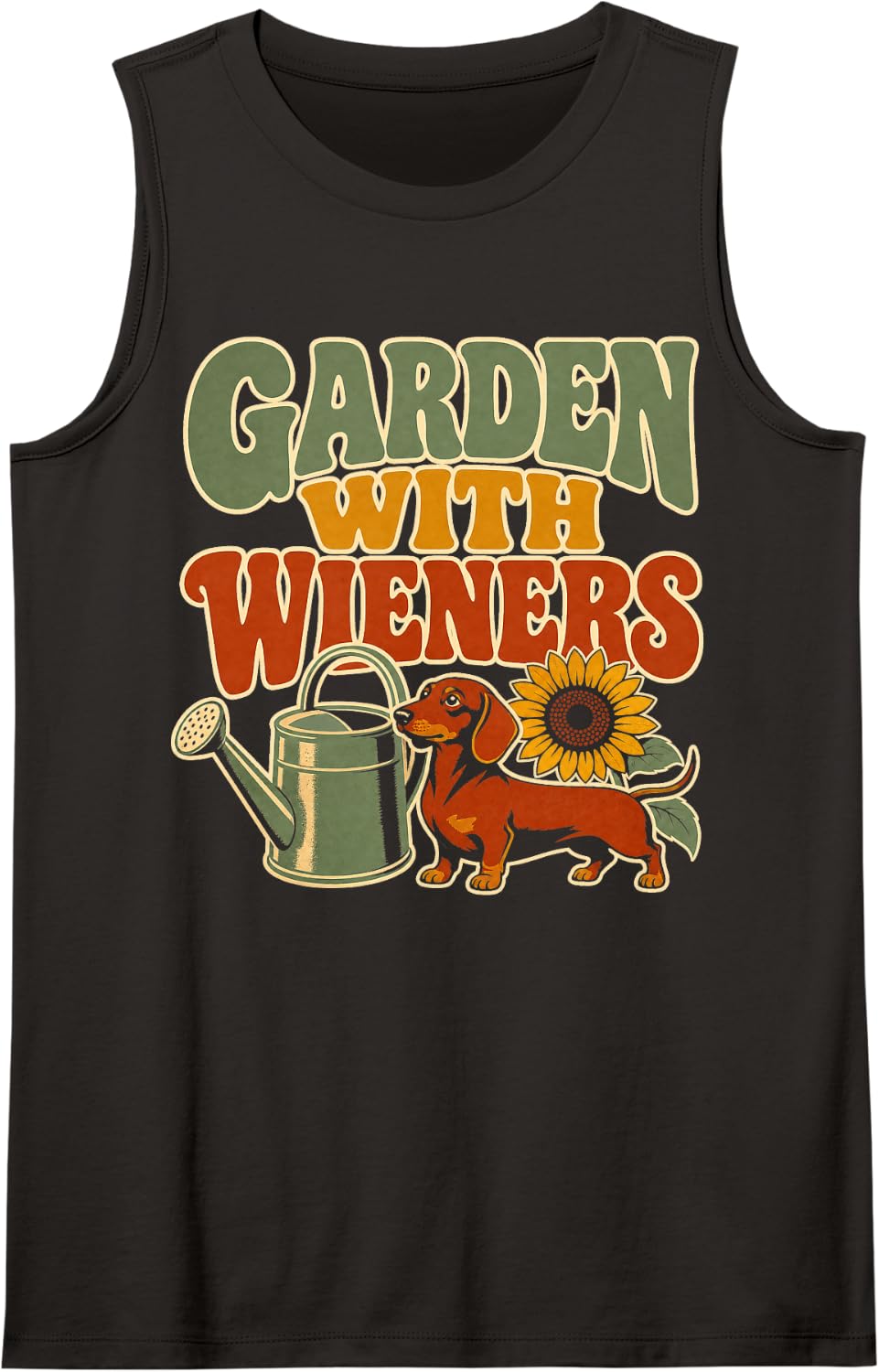Garden with Wieners Dachshund Gardening Sleeveless Tank Top - Black