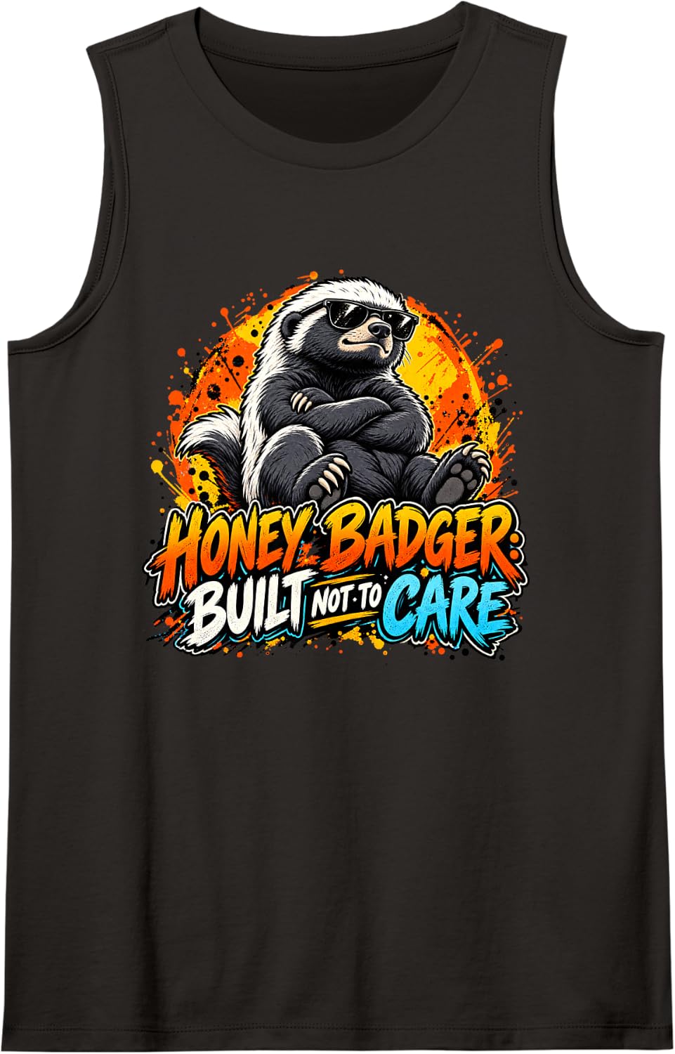 Honey Badger Built Not to Care Funny Zero Care Honey Badger Sleeveless Tank Top - Black