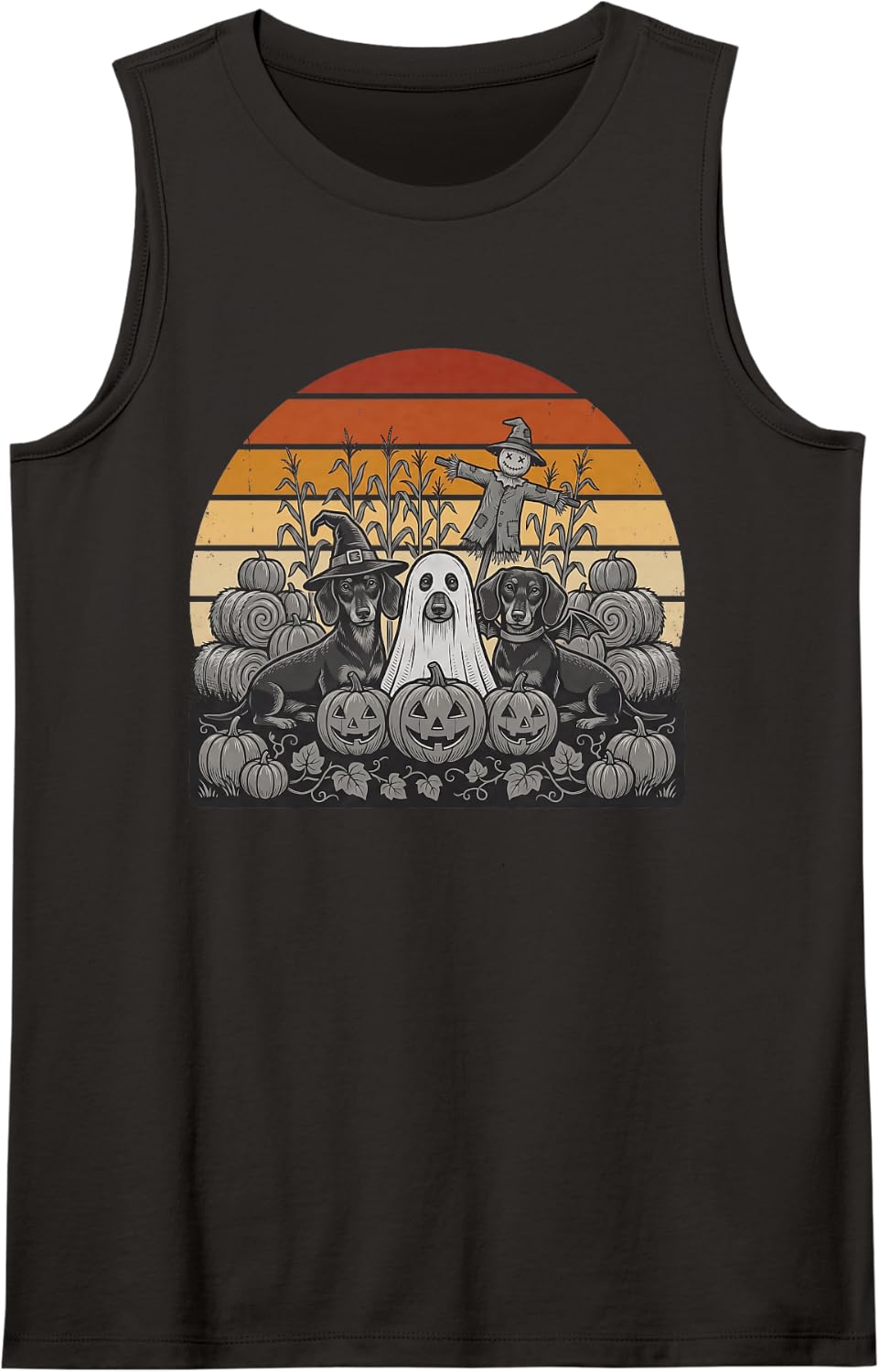 Dog Dachshunds Pumpkins Halloween Costume Scary Wiener Dog Sleeveless Tank Top - Black