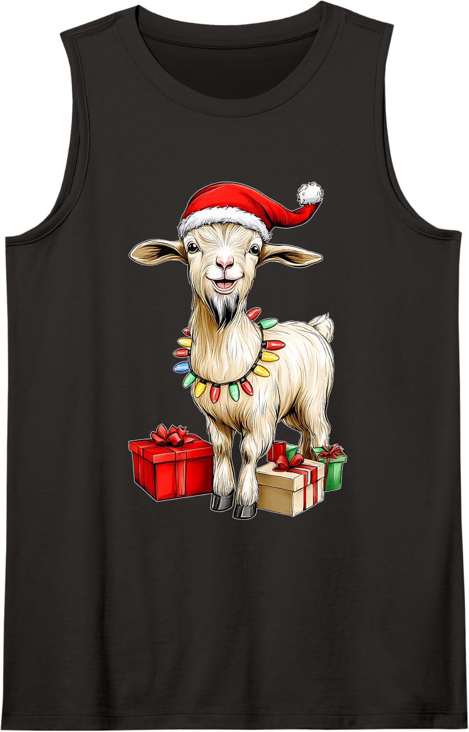Goat Farm Farmer Christmas Hat Xmas Sleeveless Tank Top - Black