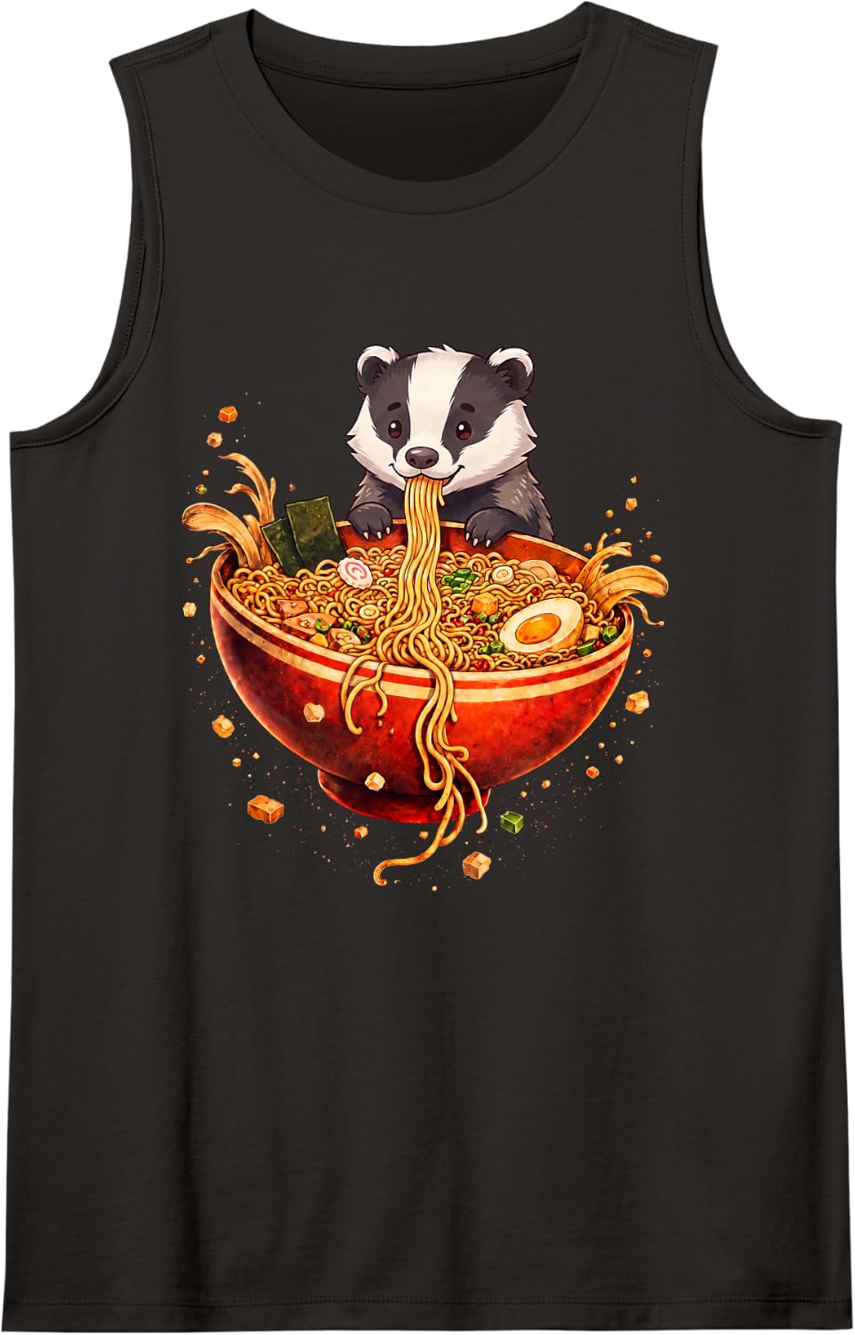 Honey Badger Ramen Japanese Art Anime Graphic Tee Kawaii Sleeveless Tank Top - Black