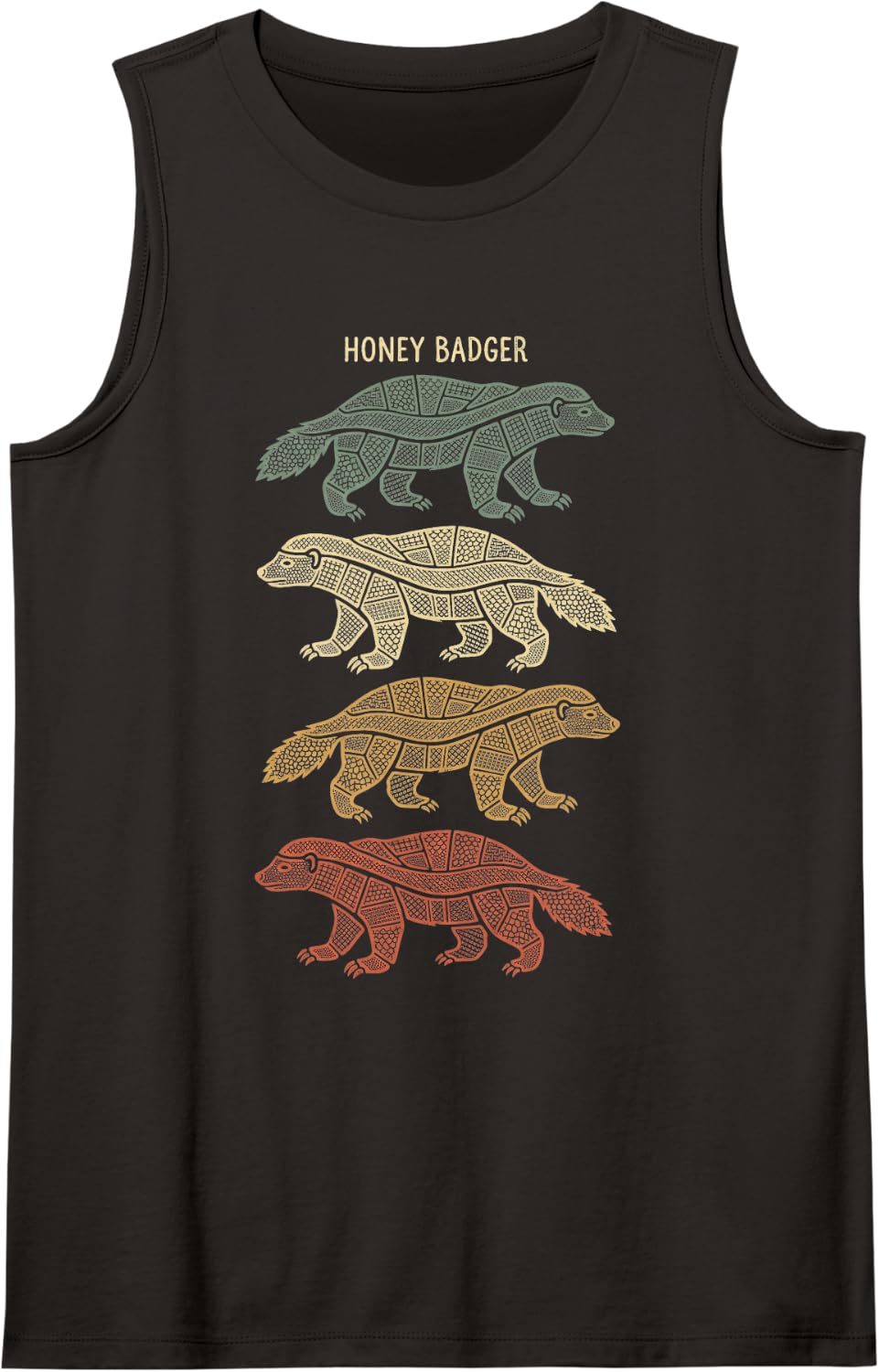 Intricate Pattern Honey Badger Animal Sleeveless Tank Top - Black