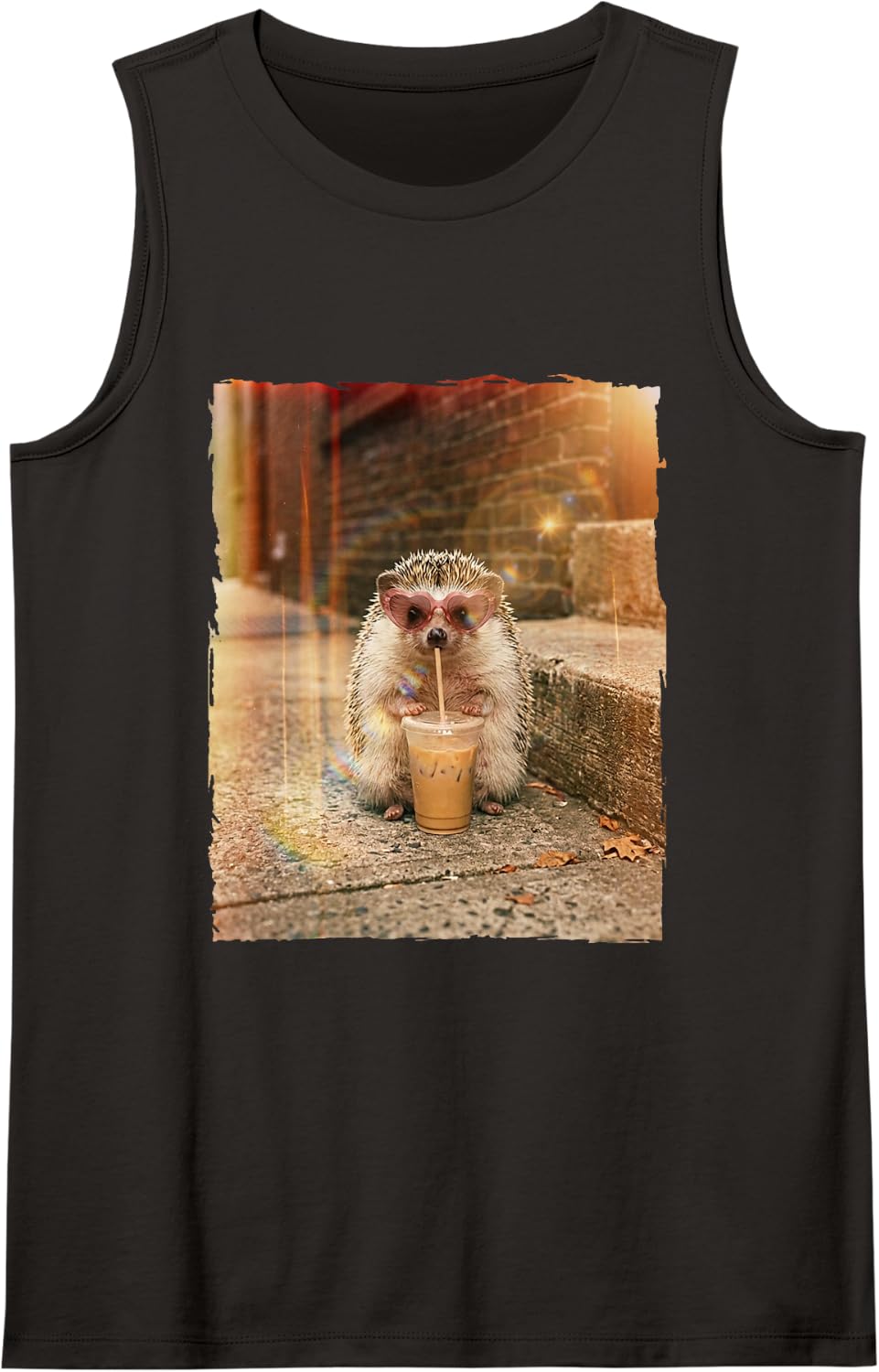 Cool Retro Bubble Tea Sunglasses Hedgehog Sleeveless Tank Top - Black