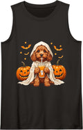Halloween Cavapoo Dog Costume Cute Puppy Pumpkin Ghost Sleeveless Tank Top - Black