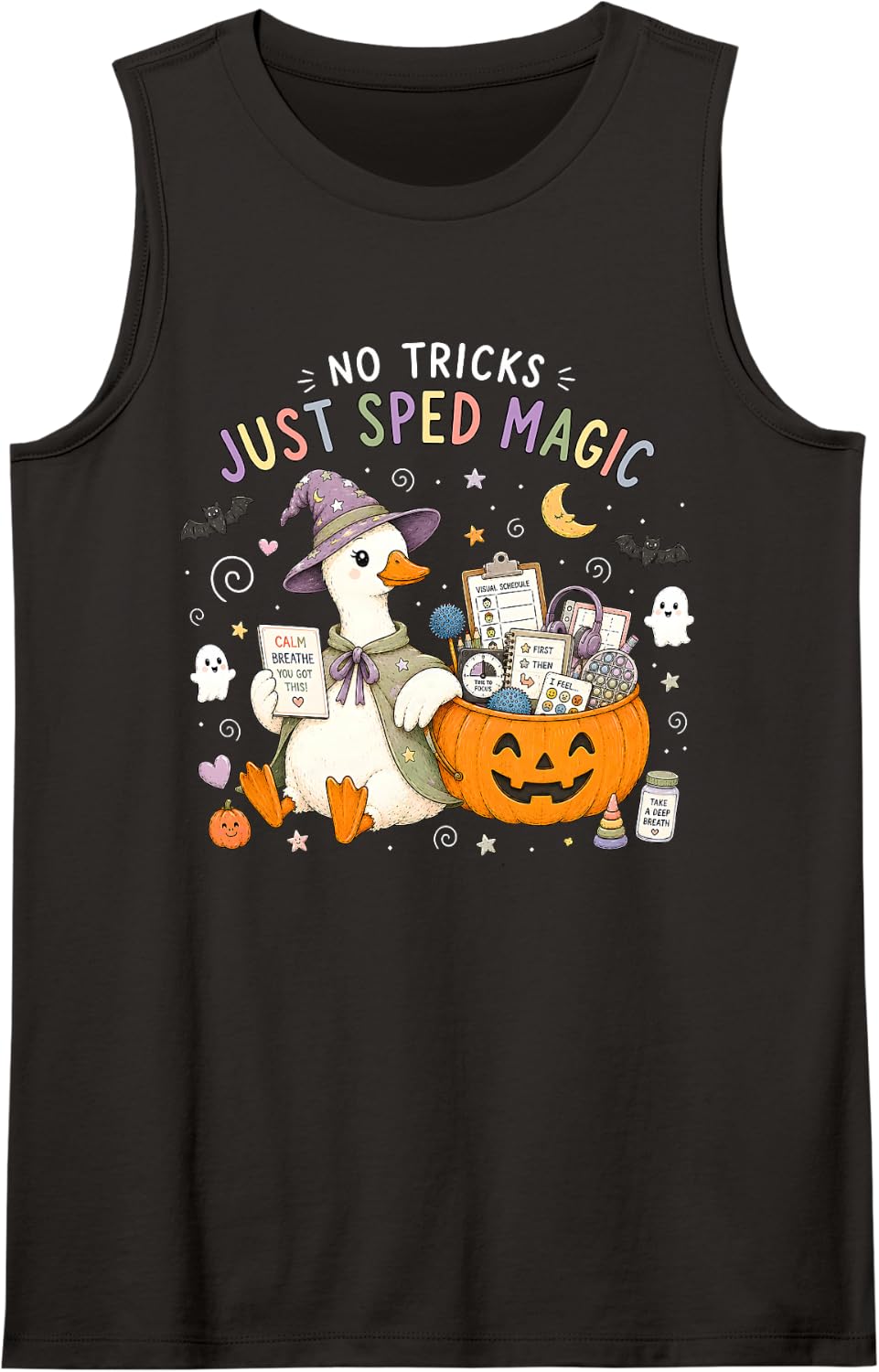 No Tricks Just SPED Magic Goose Special Education Halloween Sleeveless Tank Top - Black