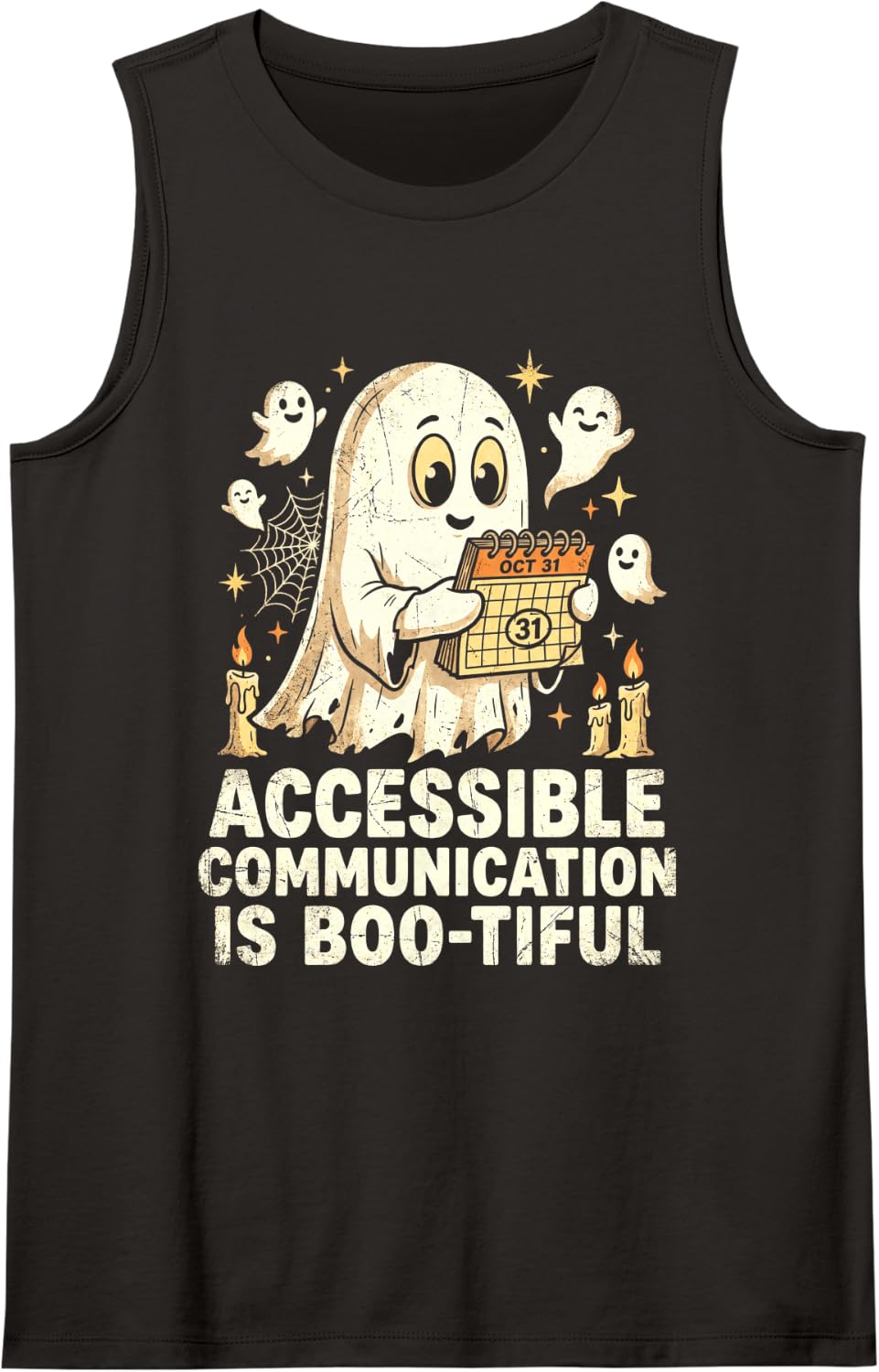 Halloween Accessible Communication Ghost AAC Awareness SLP Sleeveless Tank Top - Black