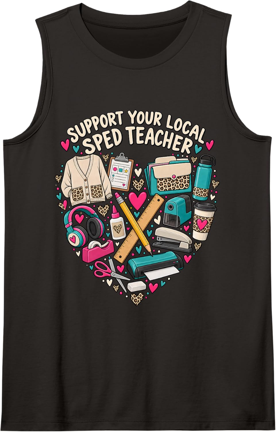 Support Your Local SPED Teacher Laminator Heart Women Sleeveless Tank Top - Black