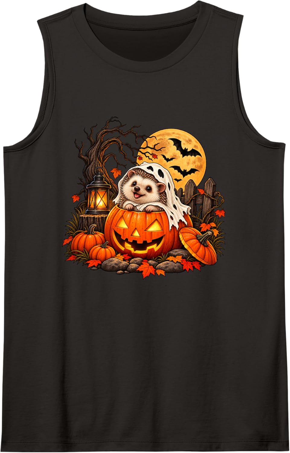 Vintage Halloween Hedgehog Funny Sleeveless Tank Top - Black