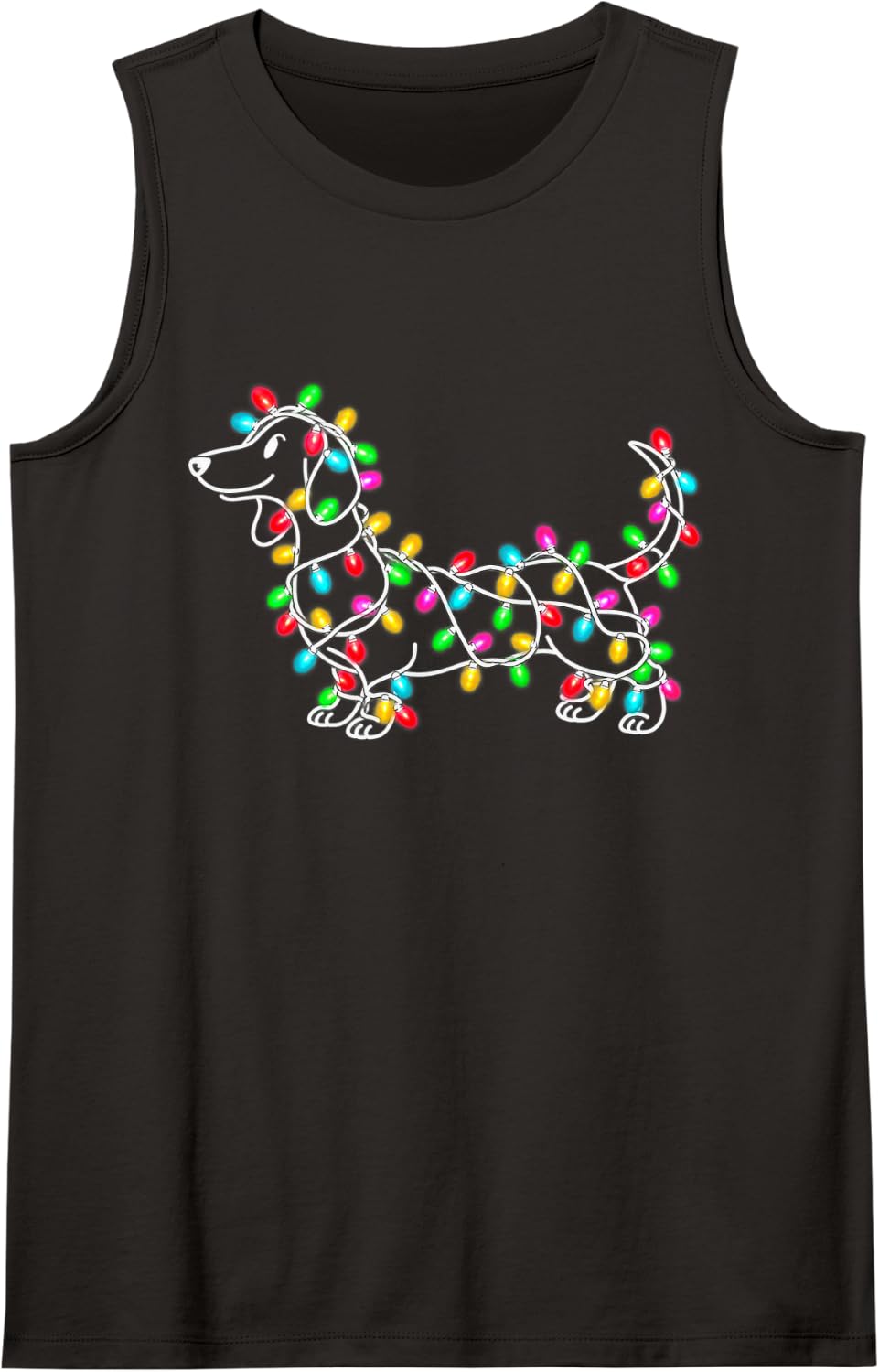Christmas Dachshund String Lights Funny Dog Lover Holiday Sleeveless Tank Top - Black