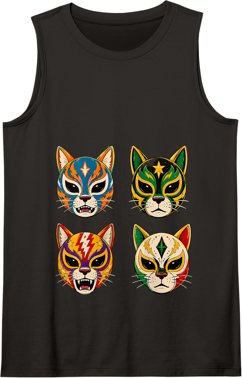 Lucha Libre Cat Retro Mexican Wrestling Mask Men Women Kids Tank Top - Black
