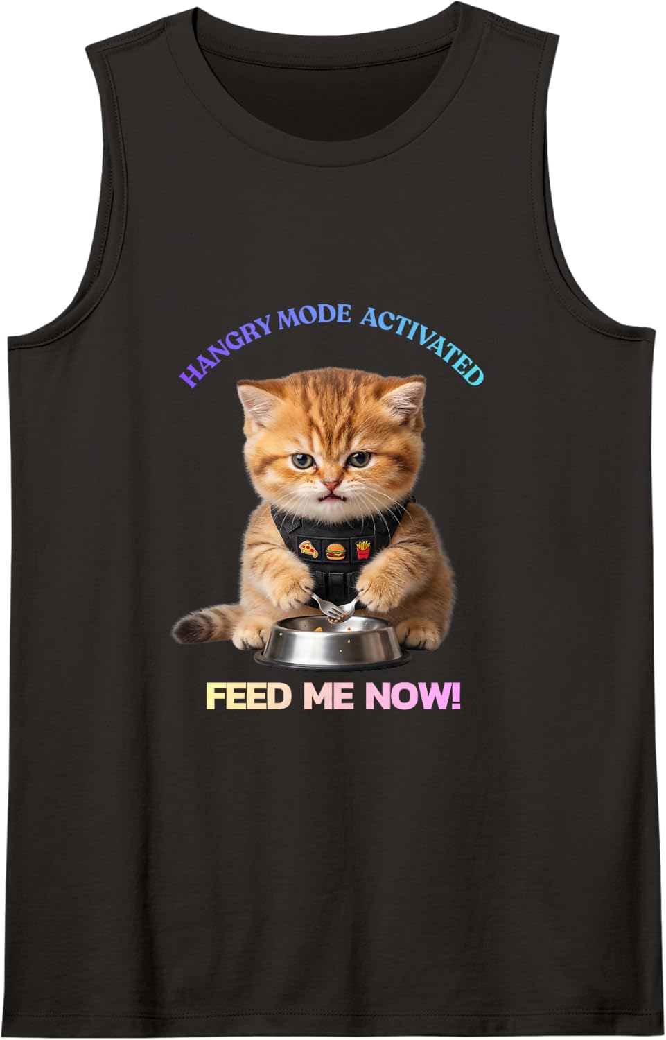 Cute Hungry Kitten Humor Pet Lover Sleeveless Tank Top - Black