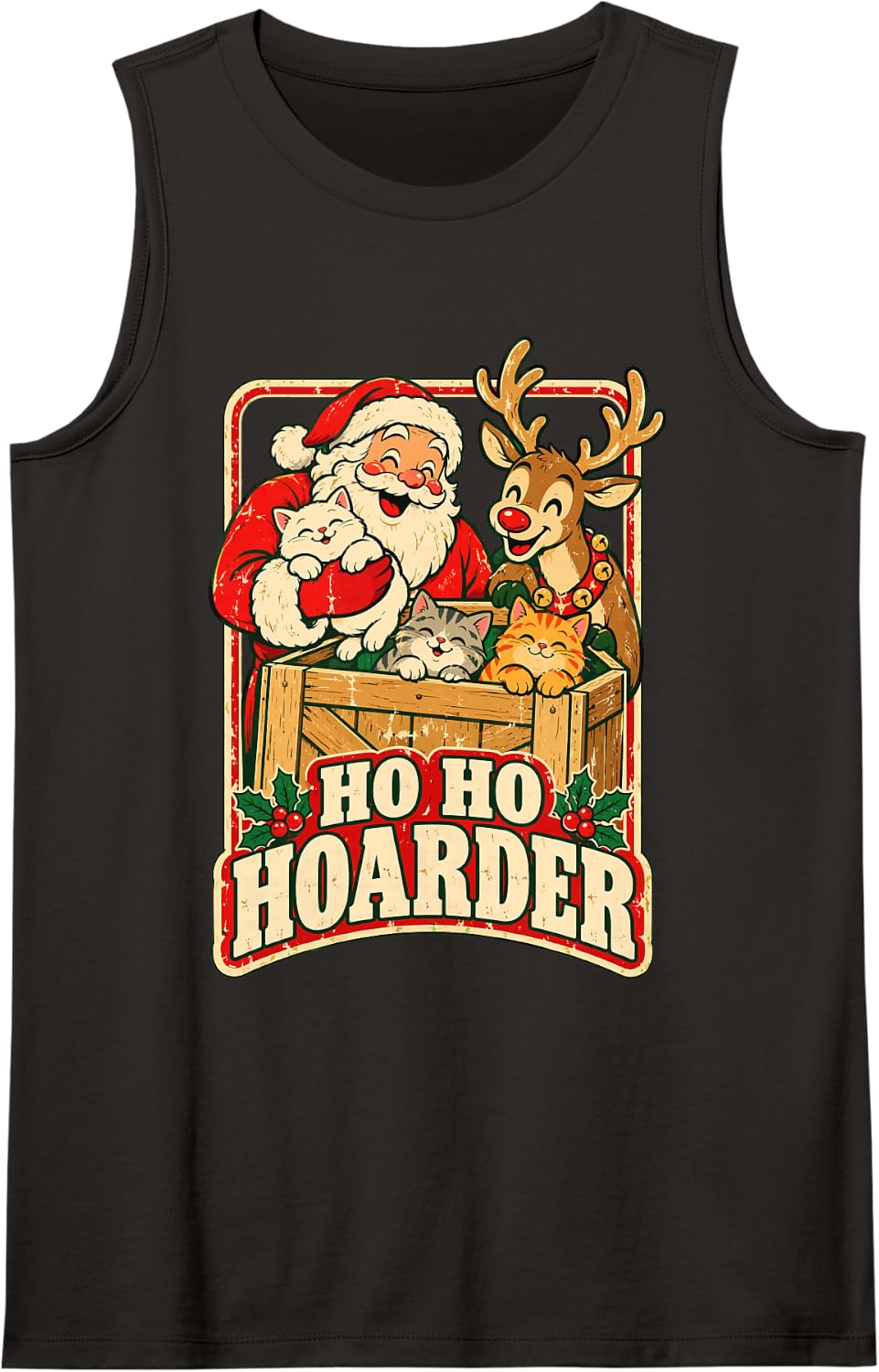 Cat Ho Hoarder Funny Christmas Lover Holiday Mom Santa Sleeveless Tank Top - Black