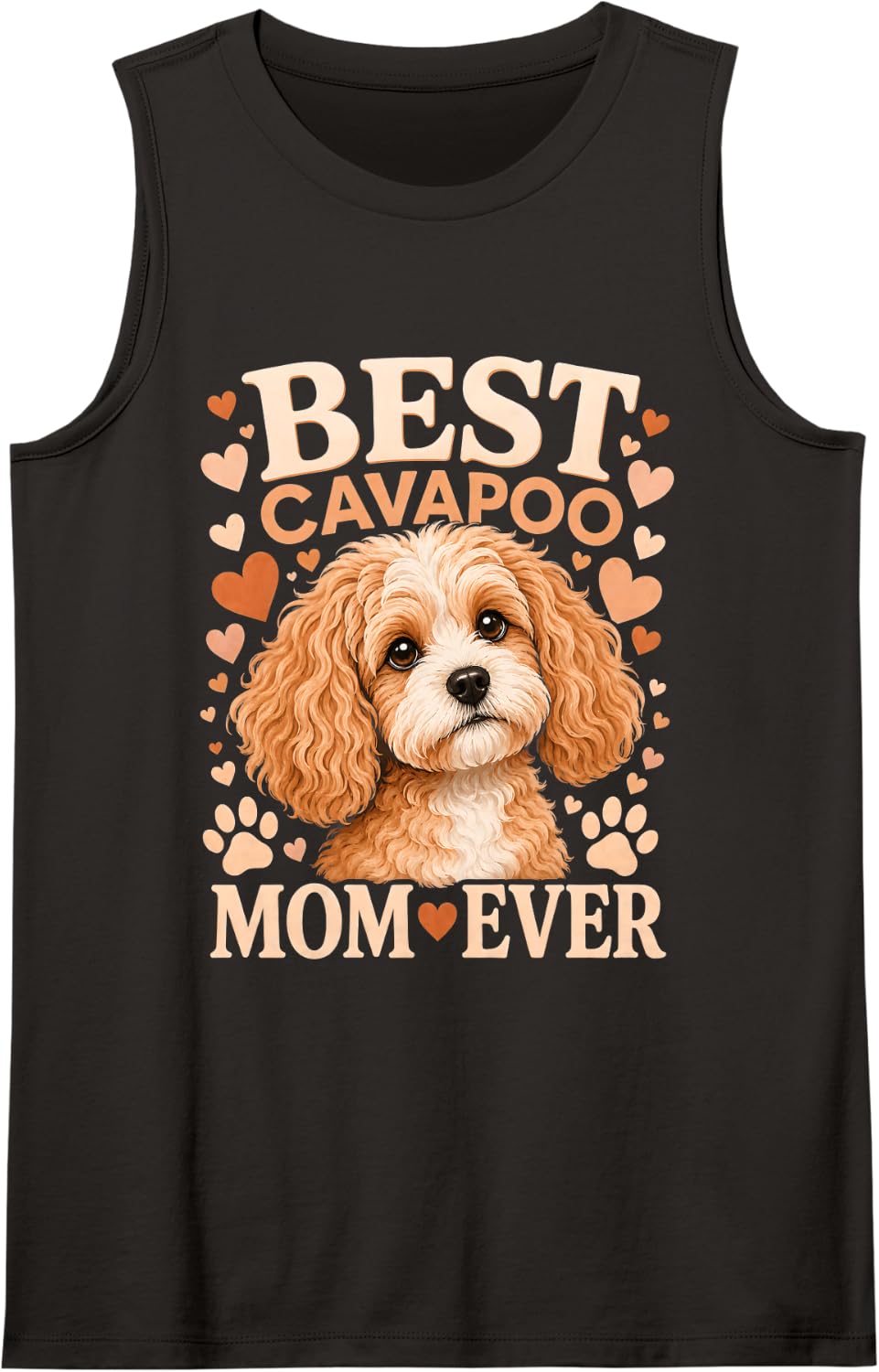 Cavapoo Mom Retro Vintage Distressed Badge Illustration Sleeveless Tank Top - Black
