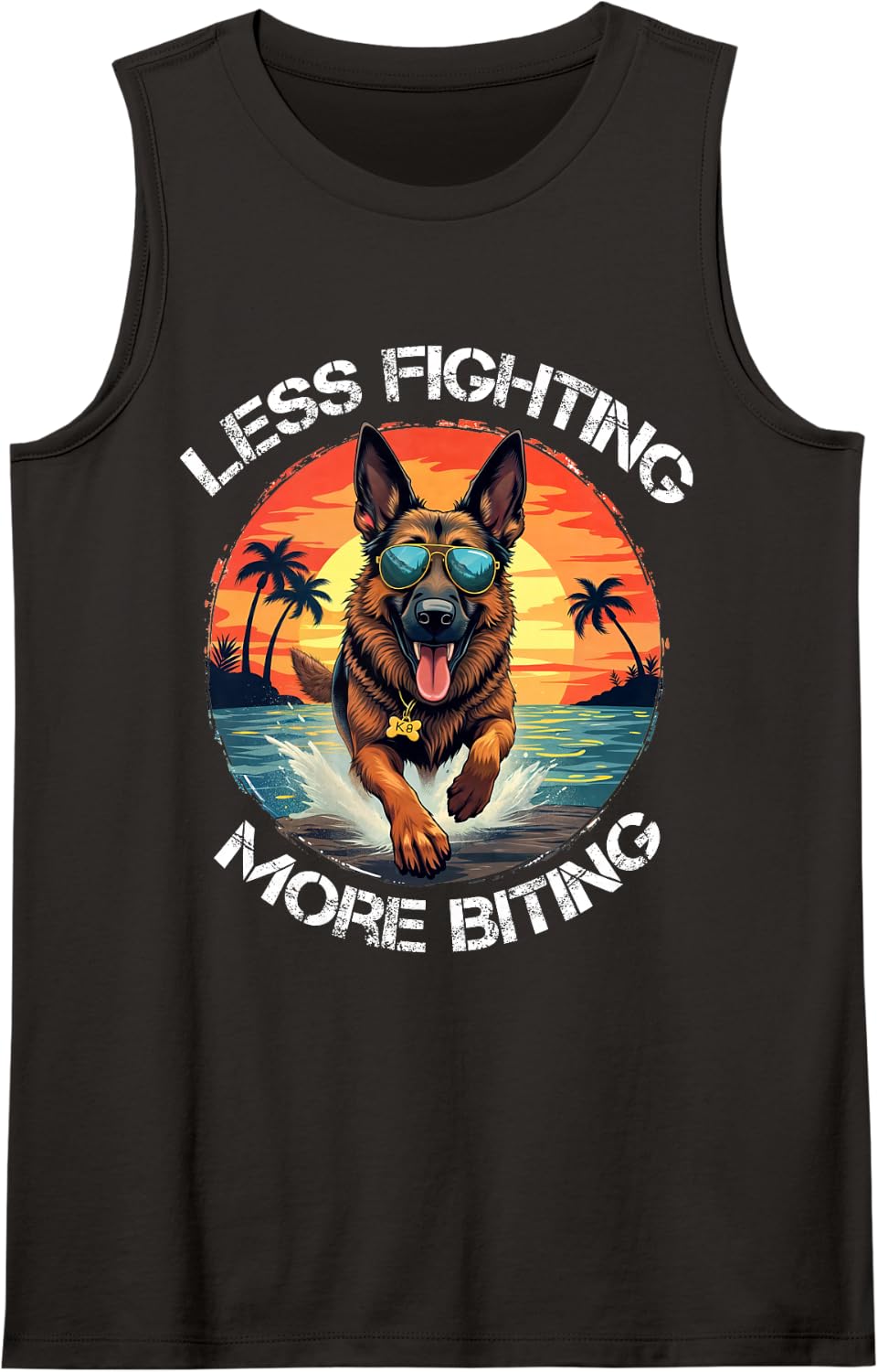 Funny Less Fighting More Biting German Shepherd Dog Sleeveless Tank Top - Black