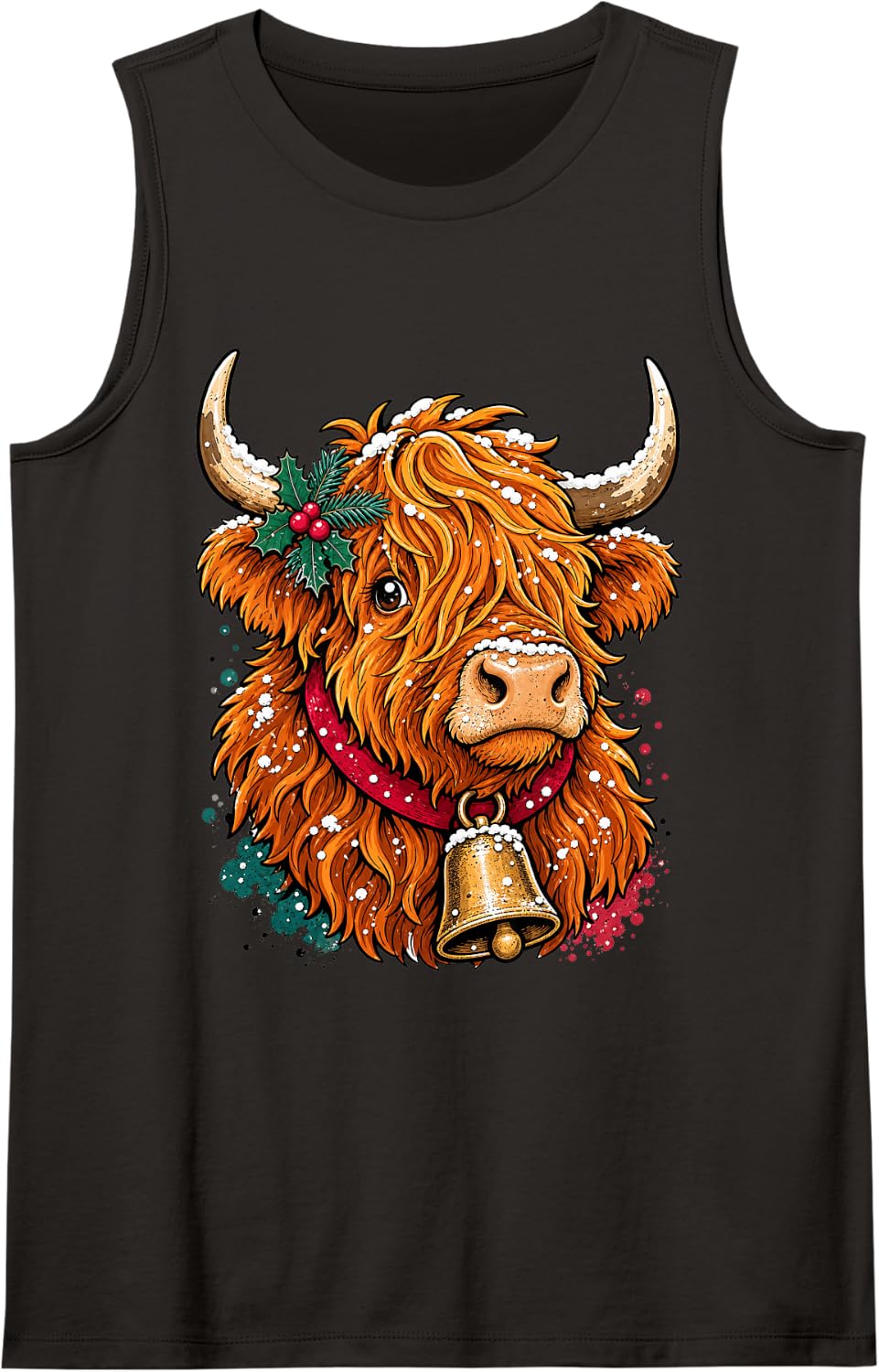Highland Cow Christmas Colorful Winter Farm Animal Sleeveless Tank Top - Black