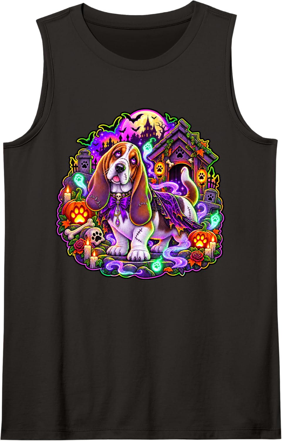 Basset Hound Dog Zombie Ghost Undead Spooky Scary Horror Tank Top - Black