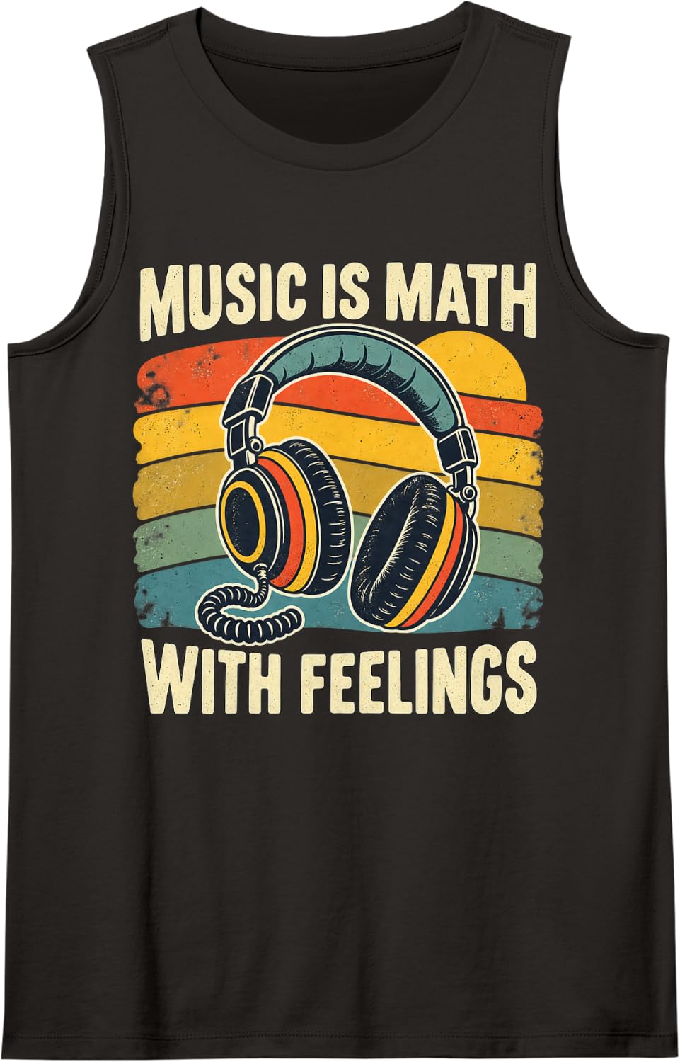 Retro Headphones Sleeveless Tank Top - Black