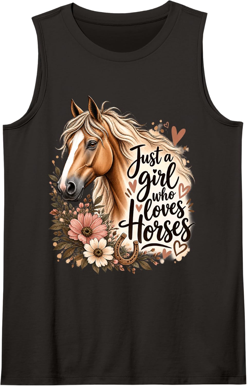Just a Girl Who Loves Horses Horse Lover Equestrian Art Sleeveless Tank Top - Black