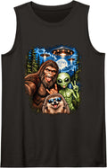 Hedgehog Selfie Alien Bigfoot UFO Funny Men Women Kids Sleeveless Tank Top - Black
