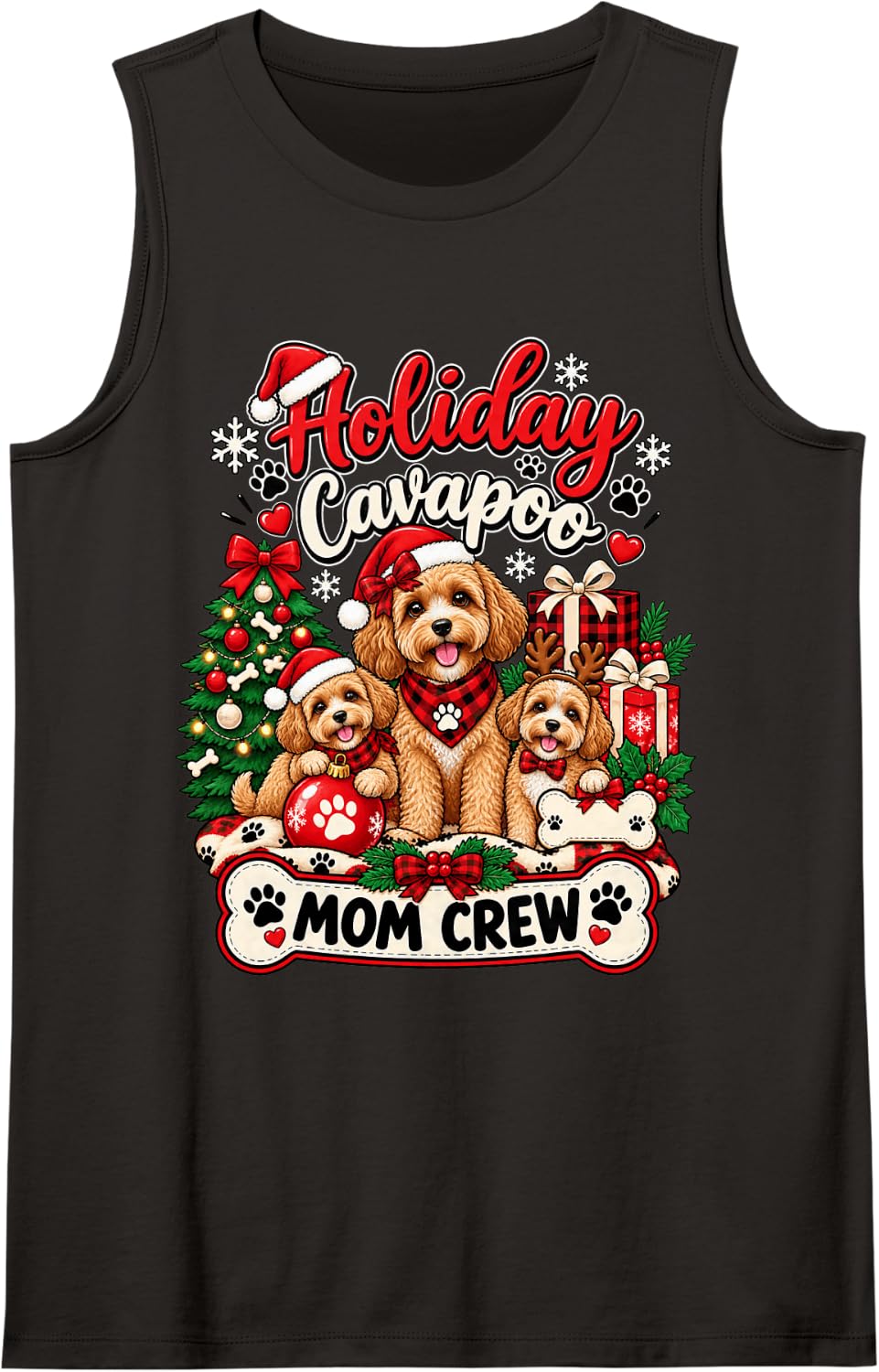 Holiday Cavapoo Mom Crew Christmas Dog Mom Cavapoo Lover Sleeveless Tank Top - Black