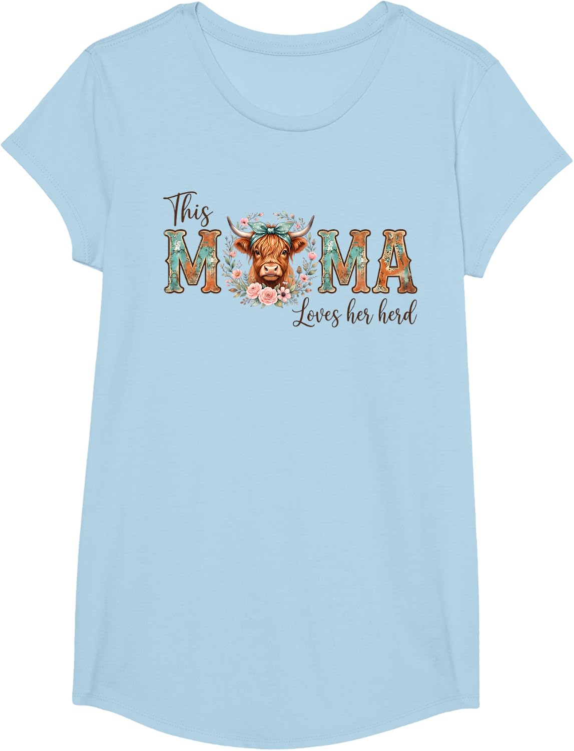 This Mama Loves Her Herd Floral Highland Cow Mom T-Shirt - Girls Baby Blue
