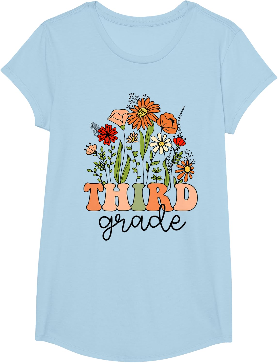 Groovy Third Grade Wildflowers Back to School 3rd Grade T-Shirt - Girls Baby Blue