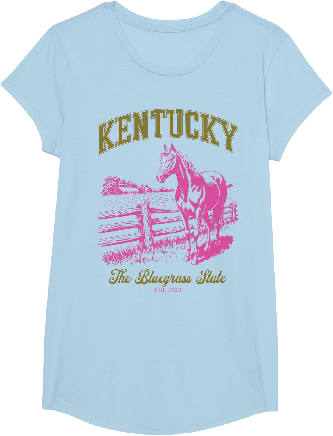 Kentucky Retro Vintage State Design Horse Bluegrass T-Shirt - Girls Baby Blue