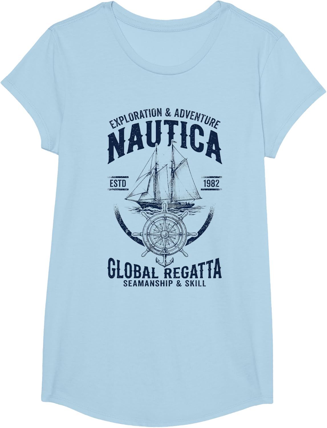 Nautica Global Regatta Exploration Adventure Sailing Design T-Shirt - Girls Baby Blue
