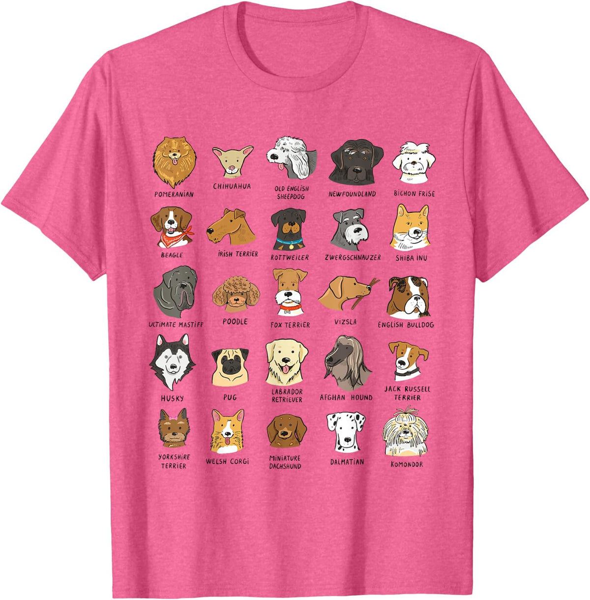 Dog Breed Faces for Veterinarians and Pet Shop Employees T-Shirt for Men Women Kids - Pink Heather
