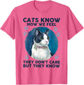Cats know how we feel they don't care, but they know it T-Shirt - Pink Heather