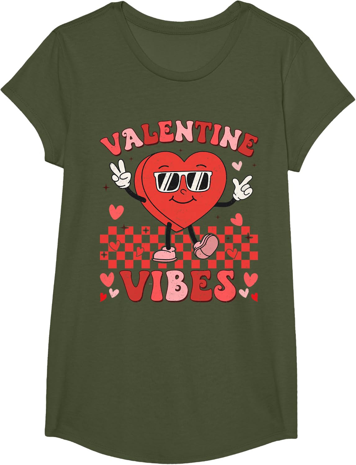 Groovy Valentines Day Shirts For Girl Women Kids Boy Toddler T-Shirt - Girls Olive Green