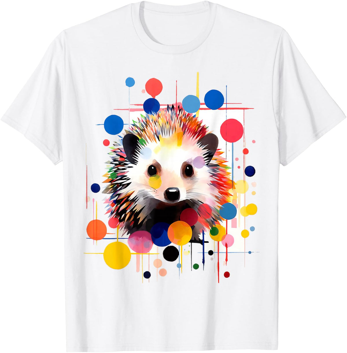 Hedgehog Colorful Art Abstract Animal Graphic Hedgehog T-Shirt - White