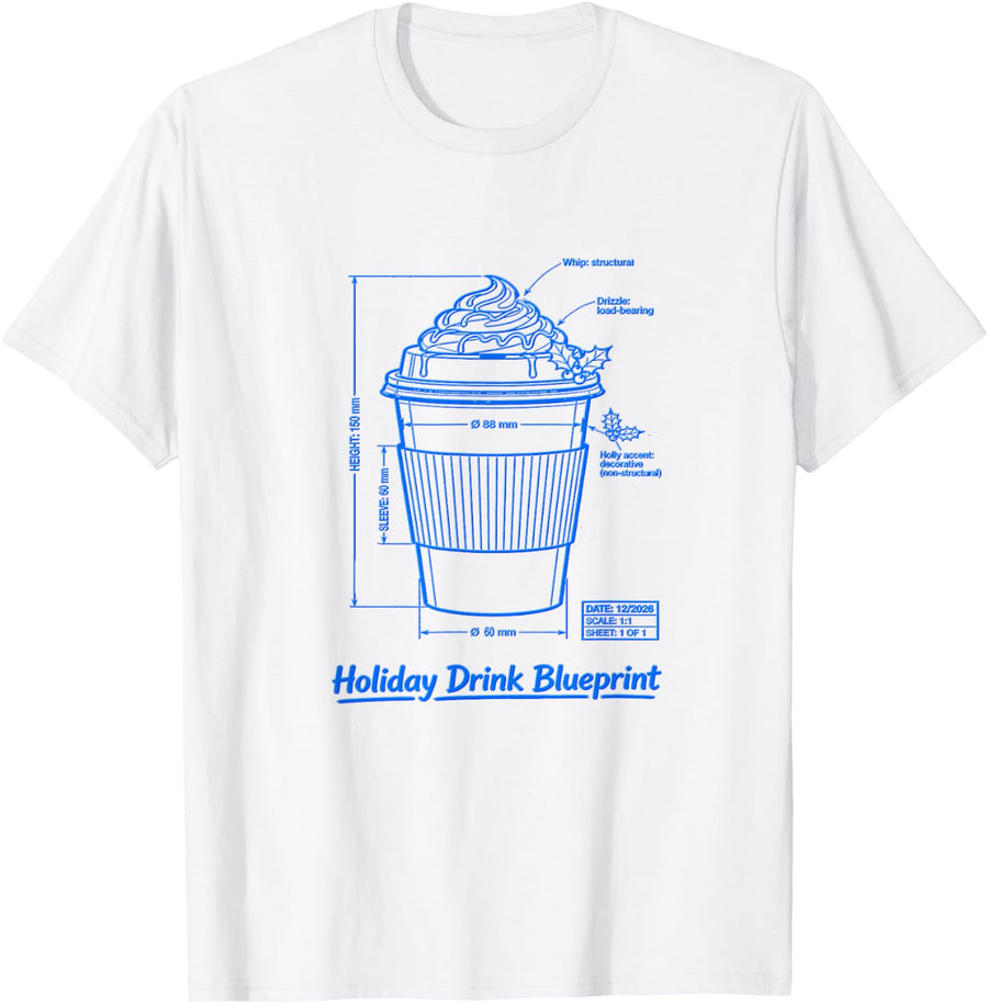 Holiday Drink Blueprint Funny Festive Beverage Design T-Shirt - White