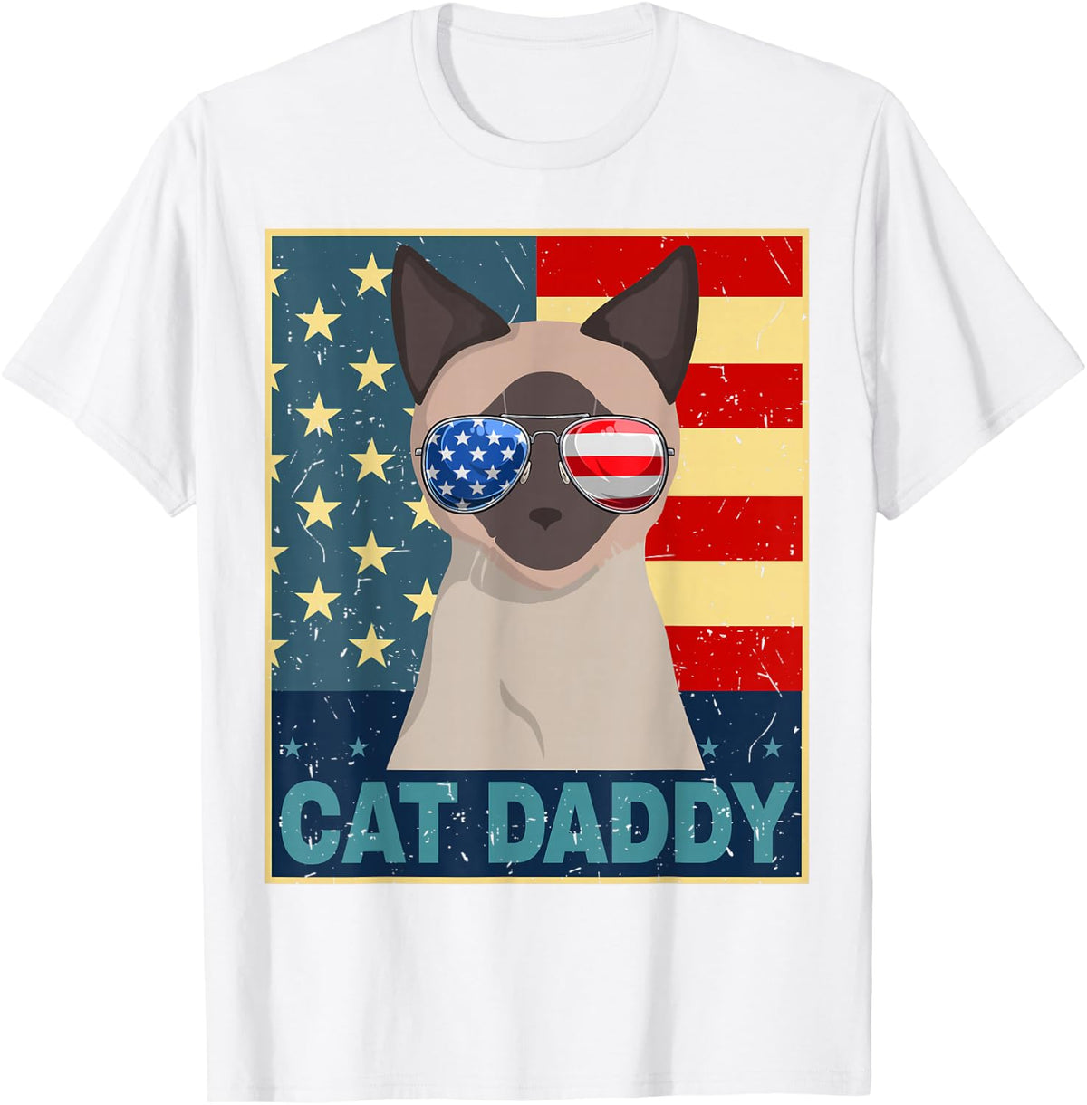 Siamese Cat Dad Shirt Daddy Patriotic Father Day Funny Cat T-Shirt - White