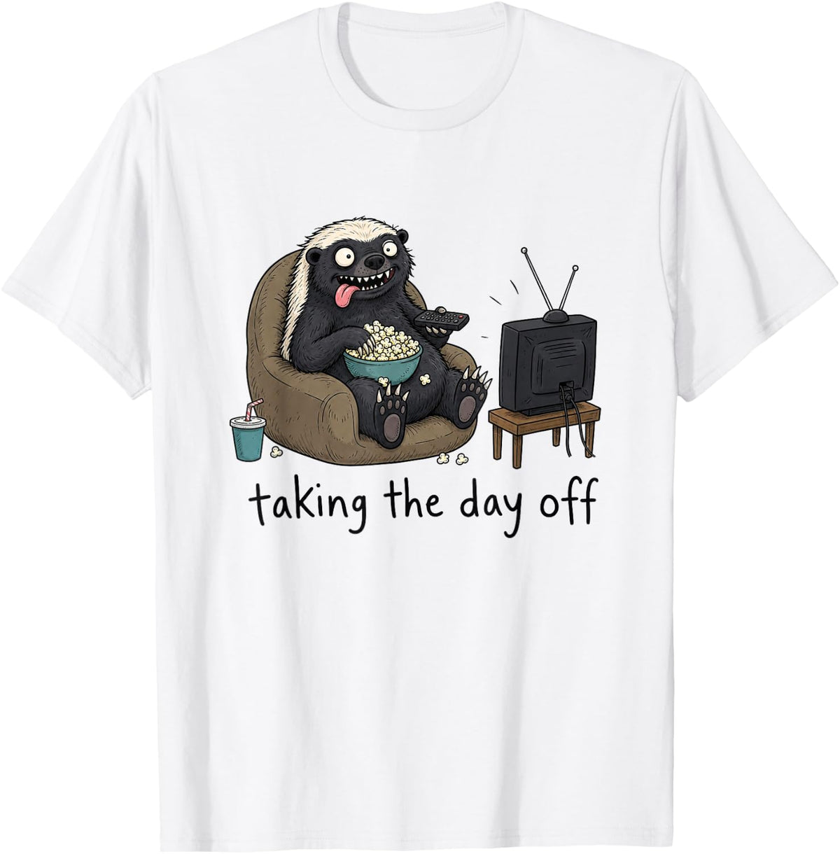 Funny Honey Badgers Watching TV T-Shirt - White