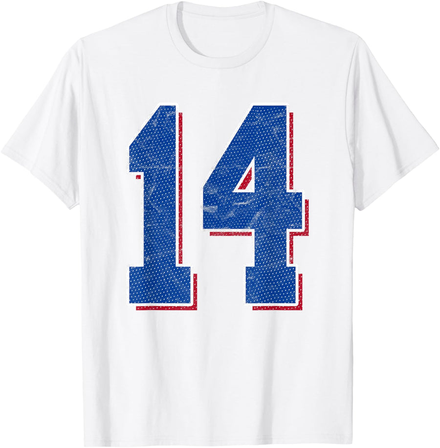 Number 14 Numbered Uniform Sports Team Jersey 14th Birthday T-Shirt - White