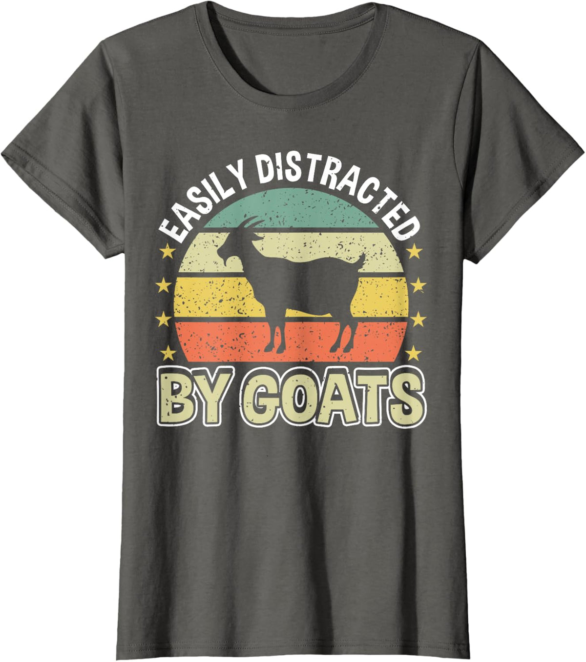 Easily Distracted By Goats Retro Vintage Funny Goat T-Shirt - Asphalt Grey