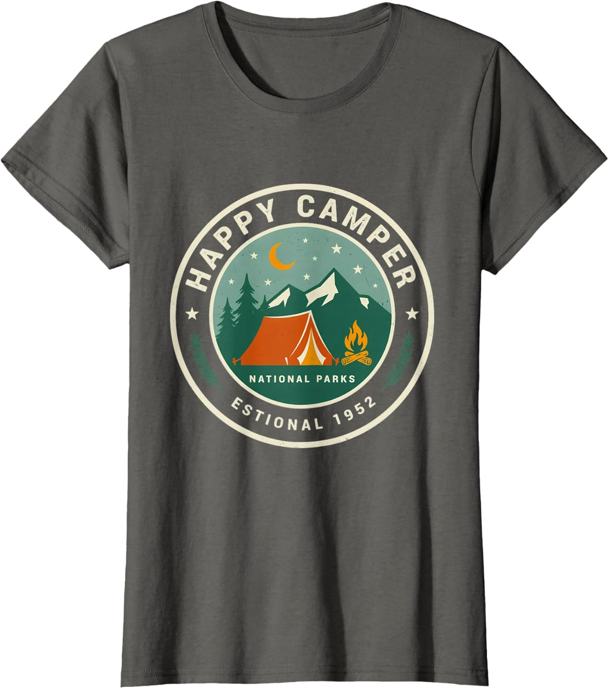 Happy Camper Nature Lover Camper Hiking Camping Men Women T-Shirt - Asphalt Grey