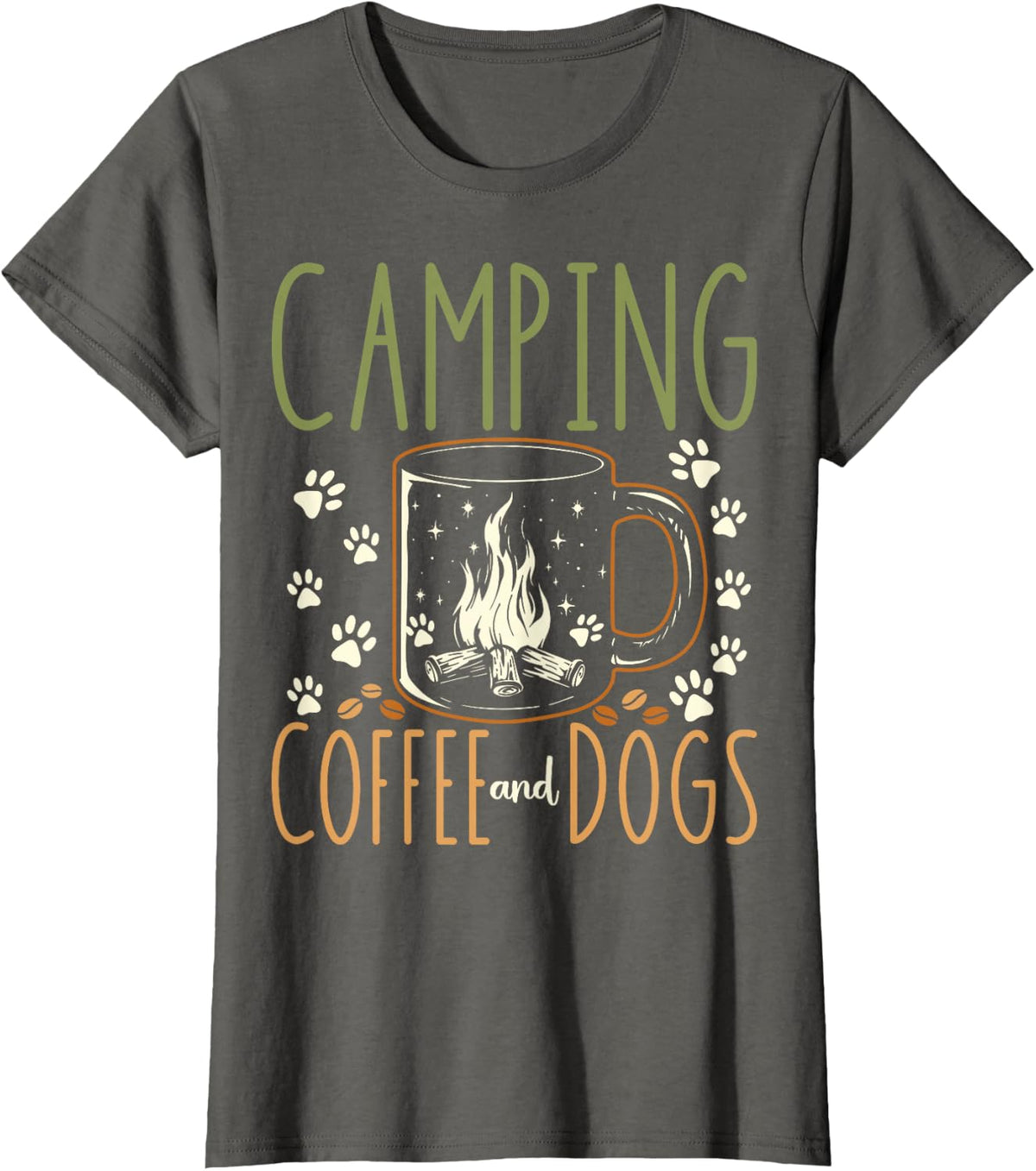 Camping Coffee And Dogs T-Shirt Tee For Outdoor Lovers Dog Owner Gift Tees - Asphalt Grey