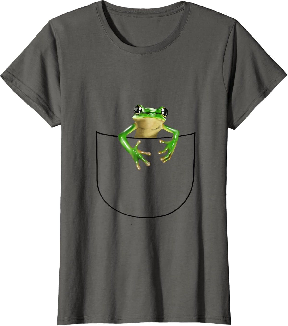 Pocket Frog - Cute Funny Frog Pocket Design T-Shirt - Asphalt Grey