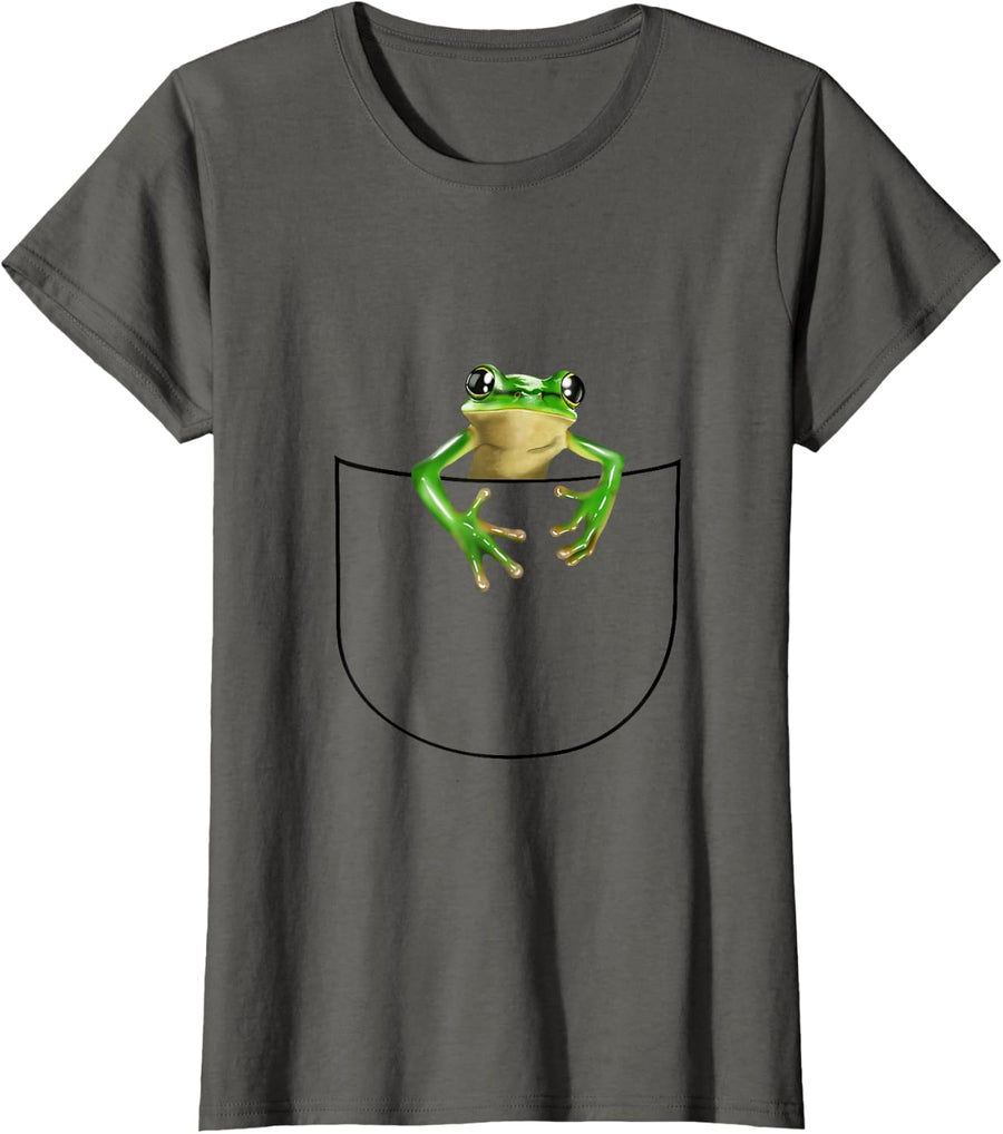 Pocket Frog - Cute Funny Frog Pocket Design T-Shirt - Asphalt Grey