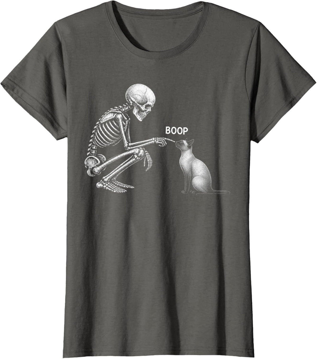 Skeleton Boop Siamese Cat Nose Vintage Halloween T-Shirt - Asphalt Grey