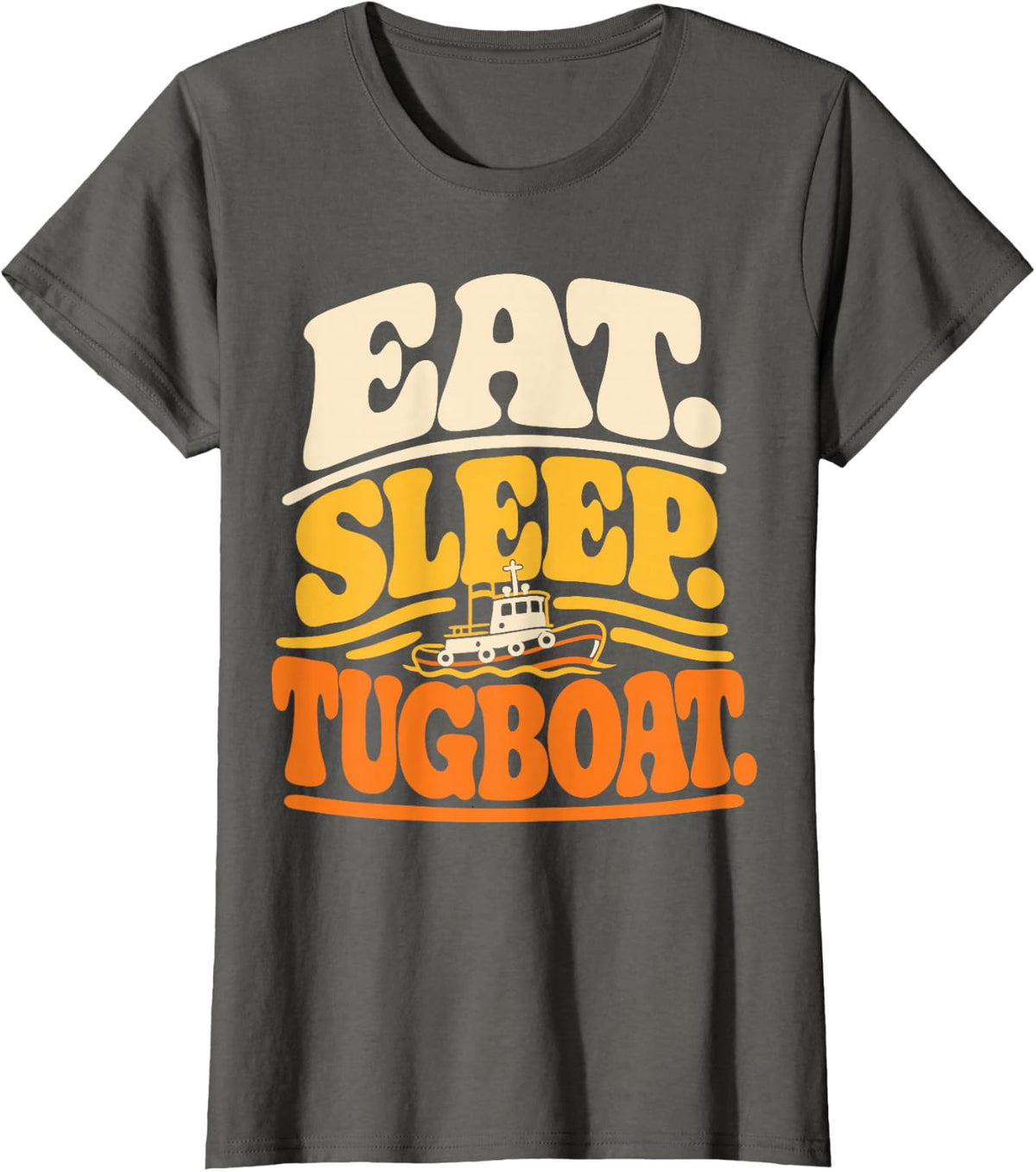 Retro Tugboat Captain Harbor Crew T-Shirt - Asphalt Grey